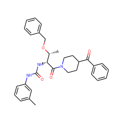 Cc1cccc(NC(=O)N[C@@H](C(=O)N2CCC(C(=O)c3ccccc3)CC2)[C@@H](C)OCc2ccccc2)c1 ZINC000026826776