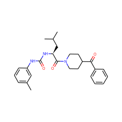 Cc1cccc(NC(=O)N[C@@H](CC(C)C)C(=O)N2CCC(C(=O)c3ccccc3)CC2)c1 ZINC000026830101