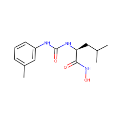 Cc1cccc(NC(=O)N[C@@H](CC(C)C)C(=O)NO)c1 ZINC000095591641