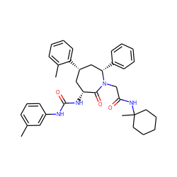 Cc1cccc(NC(=O)N[C@@H]2C[C@H](c3ccccc3C)C[C@H](c3ccccc3)N(CC(=O)NC3(C)CCCCC3)C2=O)c1 ZINC000026717441