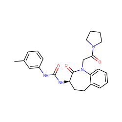 Cc1cccc(NC(=O)N[C@@H]2CCc3ccccc3N(CC(=O)N3CCCC3)C2=O)c1 ZINC000003780388