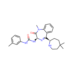 Cc1cccc(NC(=O)N[C@@H]2N=C([C@H]3CCC(C)(C)CCN3)c3ccccc3N(C)C2=O)c1 ZINC000013764012