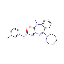 Cc1cccc(NC(=O)N[C@@H]2N=C(N3CCCCCC3)c3ccccc3N(C)C2=O)c1 ZINC000013734846