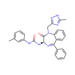 Cc1cccc(NC(=O)N[C@@H]2N=C(c3ccccc3)c3ccccc3N(Cc3n[nH]c(C)n3)C2=O)c1 ZINC000013732739