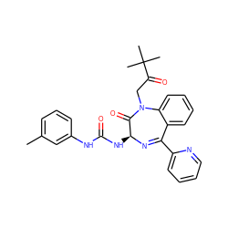 Cc1cccc(NC(=O)N[C@@H]2N=C(c3ccccn3)c3ccccc3N(CC(=O)C(C)(C)C)C2=O)c1 ZINC000003810904