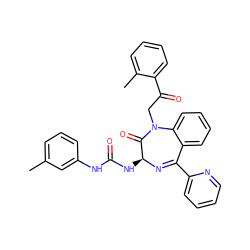 Cc1cccc(NC(=O)N[C@@H]2N=C(c3ccccn3)c3ccccc3N(CC(=O)c3ccccc3C)C2=O)c1 ZINC000027647756