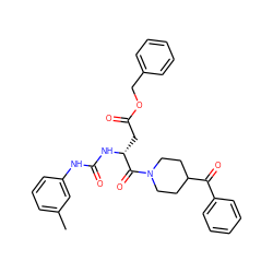 Cc1cccc(NC(=O)N[C@H](CC(=O)OCc2ccccc2)C(=O)N2CCC(C(=O)c3ccccc3)CC2)c1 ZINC000026829264