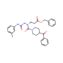 Cc1cccc(NC(=O)N[C@H](CCC(=O)OCc2ccccc2)C(=O)N2CCC(C(=O)c3ccccc3)CC2)c1 ZINC000026819303