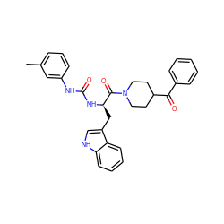 Cc1cccc(NC(=O)N[C@H](Cc2c[nH]c3ccccc23)C(=O)N2CCC(C(=O)c3ccccc3)CC2)c1 ZINC000026829553