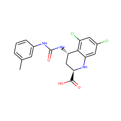 Cc1cccc(NC(=O)N[C@H]2C[C@H](C(=O)O)Nc3cc(Cl)cc(Cl)c32)c1 ZINC000013455318