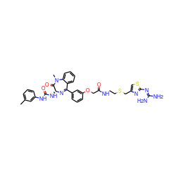 Cc1cccc(NC(=O)N[C@H]2N=C(c3cccc(OCC(=O)NCCSCc4csc(N=C(N)N)n4)c3)c3ccccc3N(C)C2=O)c1 ZINC000029212299