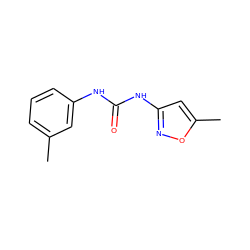 Cc1cccc(NC(=O)Nc2cc(C)on2)c1 ZINC000000137613