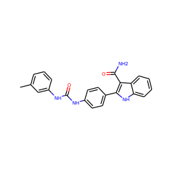 Cc1cccc(NC(=O)Nc2ccc(-c3[nH]c4ccccc4c3C(N)=O)cc2)c1 ZINC001772585808