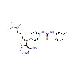 Cc1cccc(NC(=O)Nc2ccc(-c3c(CCC(=O)N(C)C)sc4ncnc(N)c34)cc2)c1 ZINC000013673652