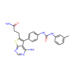 Cc1cccc(NC(=O)Nc2ccc(-c3c(CCC(N)=O)sc4ncnc(N)c34)cc2)c1 ZINC000013673648