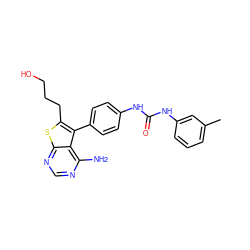 Cc1cccc(NC(=O)Nc2ccc(-c3c(CCCO)sc4ncnc(N)c34)cc2)c1 ZINC000013673674