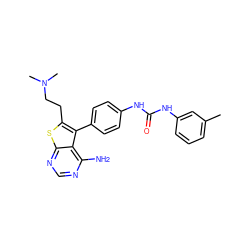 Cc1cccc(NC(=O)Nc2ccc(-c3c(CCN(C)C)sc4ncnc(N)c34)cc2)c1 ZINC000013673676