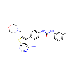 Cc1cccc(NC(=O)Nc2ccc(-c3c(CN4CCOCC4)sc4ncnc(N)c34)cc2)c1 ZINC000013673654