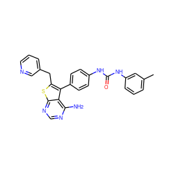 Cc1cccc(NC(=O)Nc2ccc(-c3c(Cc4cccnc4)sc4ncnc(N)c34)cc2)c1 ZINC000013673666