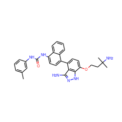 Cc1cccc(NC(=O)Nc2ccc(-c3ccc(OCCC(C)(C)N)c4[nH]nc(N)c34)c3ccccc23)c1 ZINC000205441322