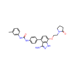 Cc1cccc(NC(=O)Nc2ccc(-c3ccc(OCCN4CCCC4=O)c4[nH]nc(N)c34)cc2)c1 ZINC000036176937