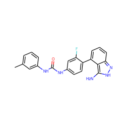 Cc1cccc(NC(=O)Nc2ccc(-c3cccc4n[nH]c(N)c34)c(F)c2)c1 ZINC000038331212