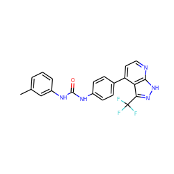 Cc1cccc(NC(=O)Nc2ccc(-c3ccnc4[nH]nc(C(F)(F)F)c34)cc2)c1 ZINC001772593383