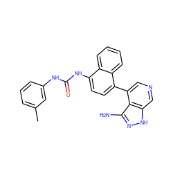 Cc1cccc(NC(=O)Nc2ccc(-c3cncc4[nH]nc(N)c34)c3ccccc23)c1 ZINC000205441361