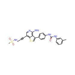 Cc1cccc(NC(=O)Nc2ccc(-c3csc4c(C#CCNS(C)(=O)=O)cnc(N)c34)cc2)c1 ZINC000063298203