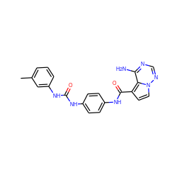 Cc1cccc(NC(=O)Nc2ccc(NC(=O)c3ccn4ncnc(N)c34)cc2)c1 ZINC000084668510