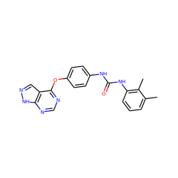 Cc1cccc(NC(=O)Nc2ccc(Oc3ncnc4[nH]ncc34)cc2)c1C ZINC000095592943