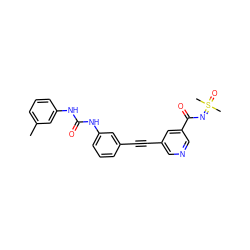 Cc1cccc(NC(=O)Nc2cccc(C#Cc3cncc(C(=O)N=S(C)(C)=O)c3)c2)c1 ZINC001772638229