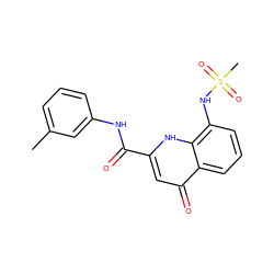 Cc1cccc(NC(=O)c2cc(=O)c3cccc(NS(C)(=O)=O)c3[nH]2)c1 ZINC000095586350