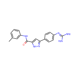 Cc1cccc(NC(=O)c2cc(-c3ccc(N=C(N)N)cc3)n[nH]2)c1 ZINC000222119415