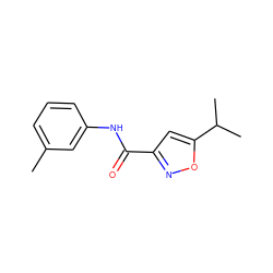 Cc1cccc(NC(=O)c2cc(C(C)C)on2)c1 ZINC000082320920