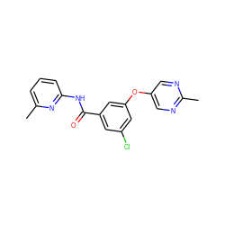 Cc1cccc(NC(=O)c2cc(Cl)cc(Oc3cnc(C)nc3)c2)n1 ZINC000096939147