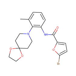 Cc1cccc(NC(=O)c2ccc(Br)o2)c1N1CCC2(CC1)OCCO2 ZINC000062241942