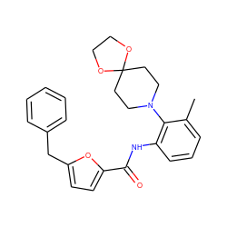 Cc1cccc(NC(=O)c2ccc(Cc3ccccc3)o2)c1N1CCC2(CC1)OCCO2 ZINC000062241971