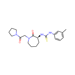 Cc1cccc(NC(=S)N[C@H]2CCCCN(CC(=O)N3CCCC3)C2=O)c1 ZINC000028530127