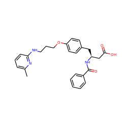 Cc1cccc(NCCCOc2ccc(C[C@@H](CC(=O)O)NC(=O)c3ccccc3)cc2)n1 ZINC000137303707