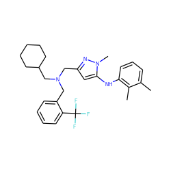 Cc1cccc(Nc2cc(CN(Cc3ccccc3C(F)(F)F)CC3CCCCC3)nn2C)c1C ZINC000036159673