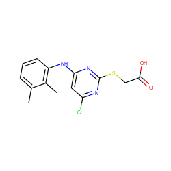 Cc1cccc(Nc2cc(Cl)nc(SCC(=O)O)n2)c1C ZINC000000001963