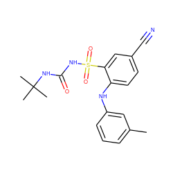 Cc1cccc(Nc2ccc(C#N)cc2S(=O)(=O)NC(=O)NC(C)(C)C)c1 ZINC000096272700