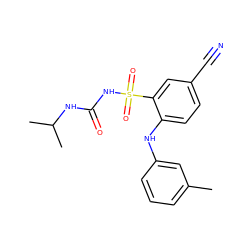 Cc1cccc(Nc2ccc(C#N)cc2S(=O)(=O)NC(=O)NC(C)C)c1 ZINC000096272701