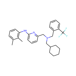 Cc1cccc(Nc2cccc(CN(Cc3ccccc3C(F)(F)F)CC3CCCCC3)n2)c1C ZINC000036159668