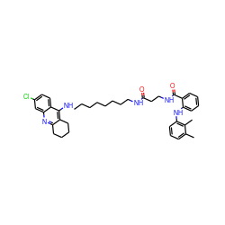 Cc1cccc(Nc2ccccc2C(=O)NCCC(=O)NCCCCCCCCNc2c3c(nc4cc(Cl)ccc24)CCCC3)c1C ZINC000169322869