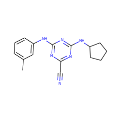 Cc1cccc(Nc2nc(C#N)nc(NC3CCCC3)n2)c1 ZINC000013831517