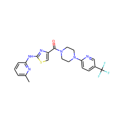 Cc1cccc(Nc2nc(C(=O)N3CCN(c4ccc(C(F)(F)F)cn4)CC3)cs2)n1 ZINC000062022572