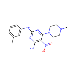 Cc1cccc(Nc2nc(N)c([N+](=O)[O-])c(N3CCN(C)CC3)n2)c1 ZINC000005219395