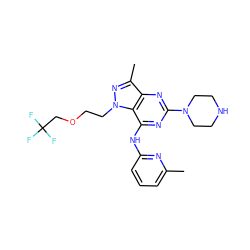 Cc1cccc(Nc2nc(N3CCNCC3)nc3c(C)nn(CCOCC(F)(F)F)c23)n1 ZINC000049089039